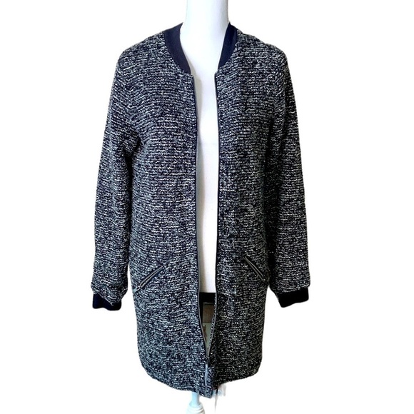 Sanctuary Gray & Black Silver Tinsel Knit Zip Down Cardigan Sweater Size Medium - Picture 1 of 9